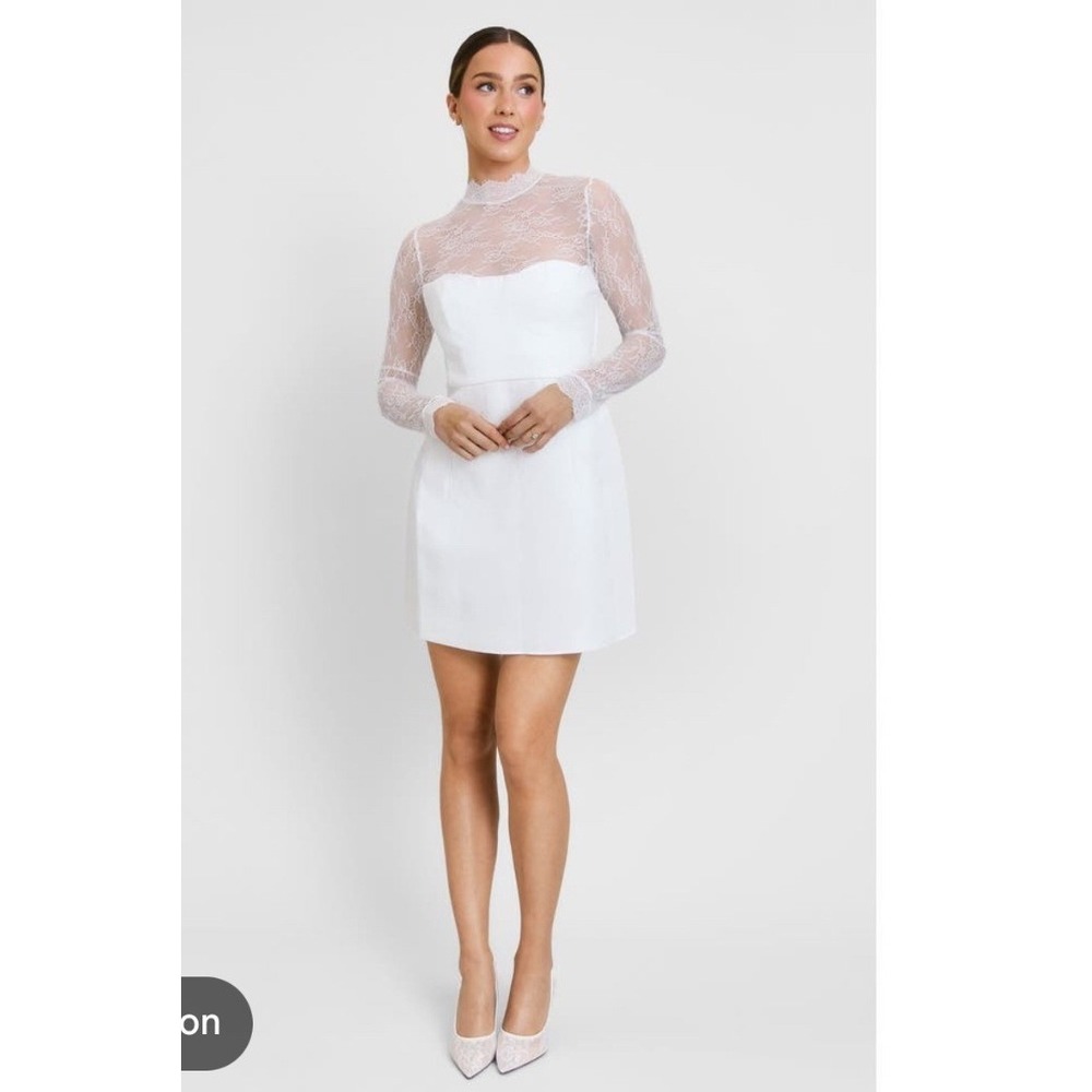Six Stories Lace Sleeve Cup Detail Mini Dress White Bridal Rehearsal US 2 NEW
